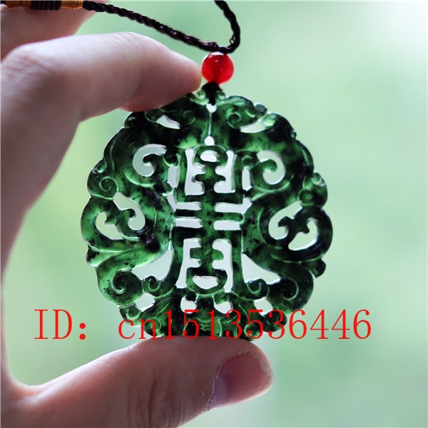 Hollow Out Double-sided Carved Bat Phoenix Jade Pendant Natural Chinese Black Green Necklace Charm Jewellery Lucky Amulet