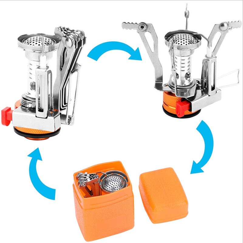 Portabel mini gas-camping spis utomhus brännare kompakt hopfällbar ugn för vandring fiske matlagning picknick bbq spis tillbehör