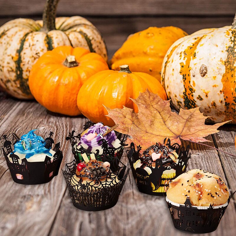 Pumpkin spider web Confetti Cupcake Wrapper Halloween eve party Birthday Wedding bridal shower decoration table centerpiece