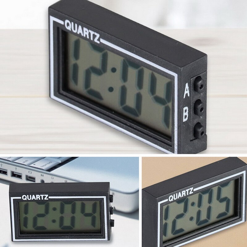 Kleine Zelfklevende Auto Bureauklok Elektronische Horloge Meters Digitale Lcd-scherm Dunne Elektronische Klok Met Lijm Pad Datum tijd