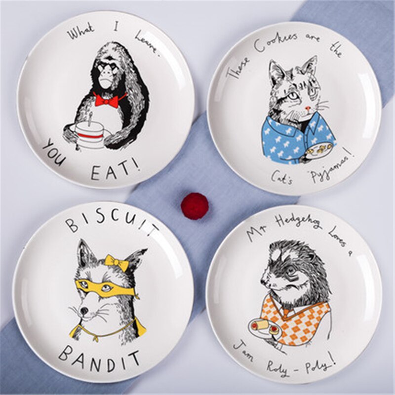 Cartoon animals Ceramic Dinner Plates White Porcelain Tray Dishes For Restaurant Serving Steak Dessert Food Plate For Party