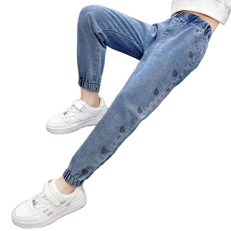 Jean pour filles, pantalon en Denim, motif cœur, décontracté, pour adolescentes de 6, 8, 10, 12 ans, collection printemps-automne