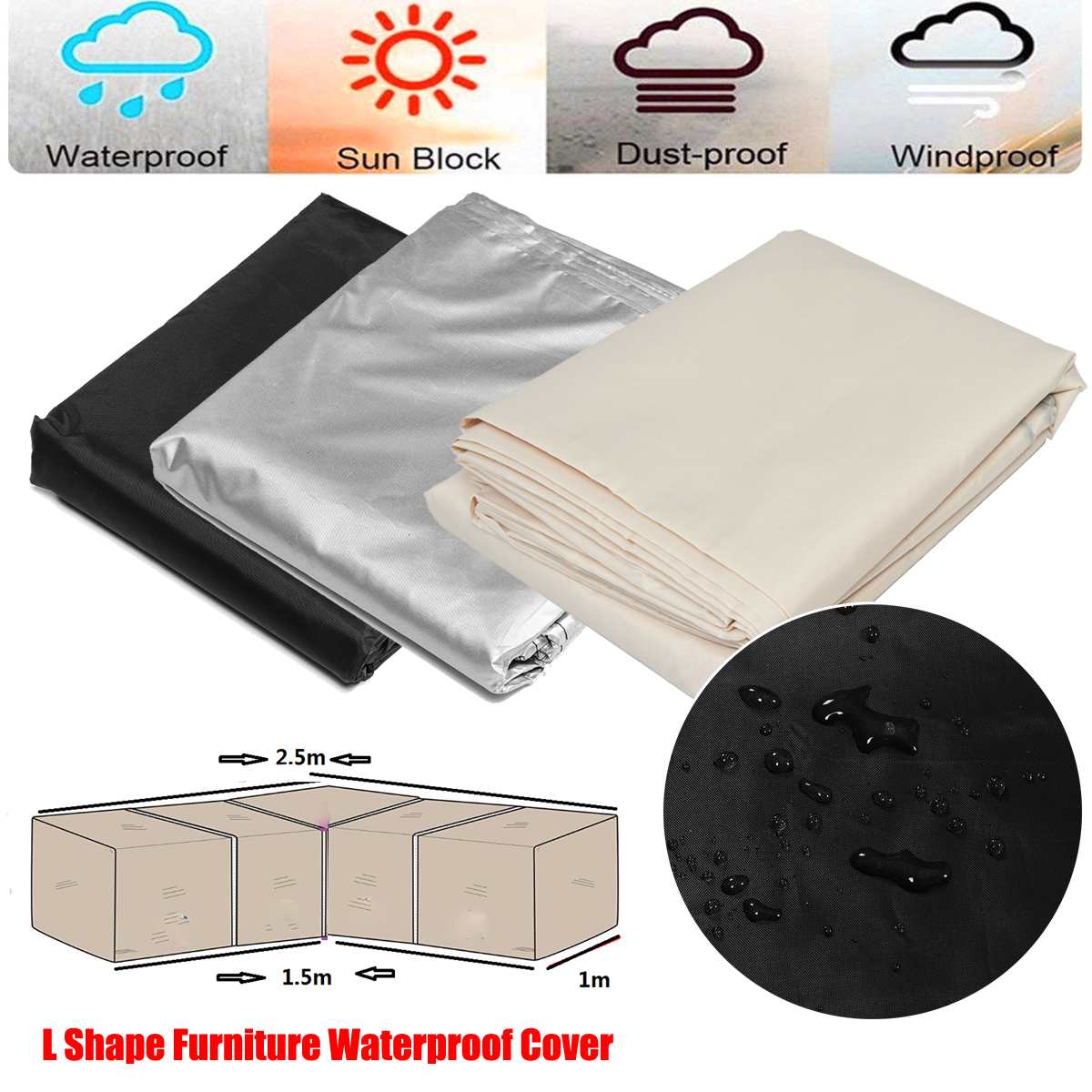 Tuinmeubelen l-vormige bankhoes, pianobank, bankhoezen voor woonkamer, buiten, waterdicht en stofdicht