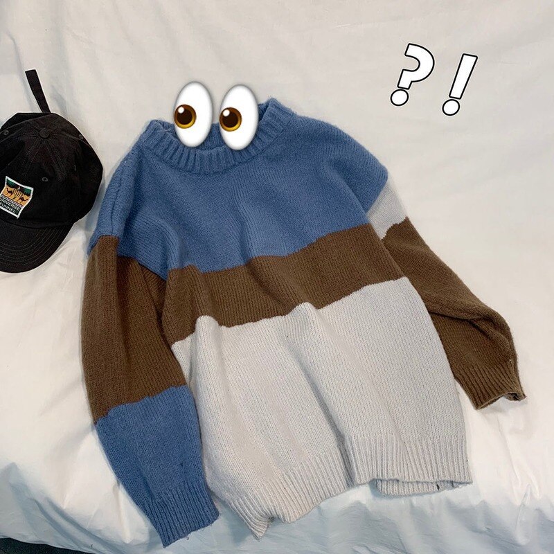 Gensere herre lappeteppe langermet panel høst vinter koreansk stil trendy fritidsgensere tenåringetone strikket stilig ins bf