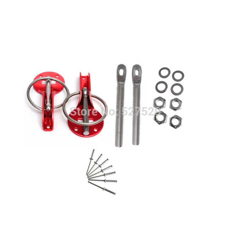 RACING ALUMINUM SECURITY CAR FRONT RED HOOD PINS DECK SPRING PIN BOLT LOCKS KIT