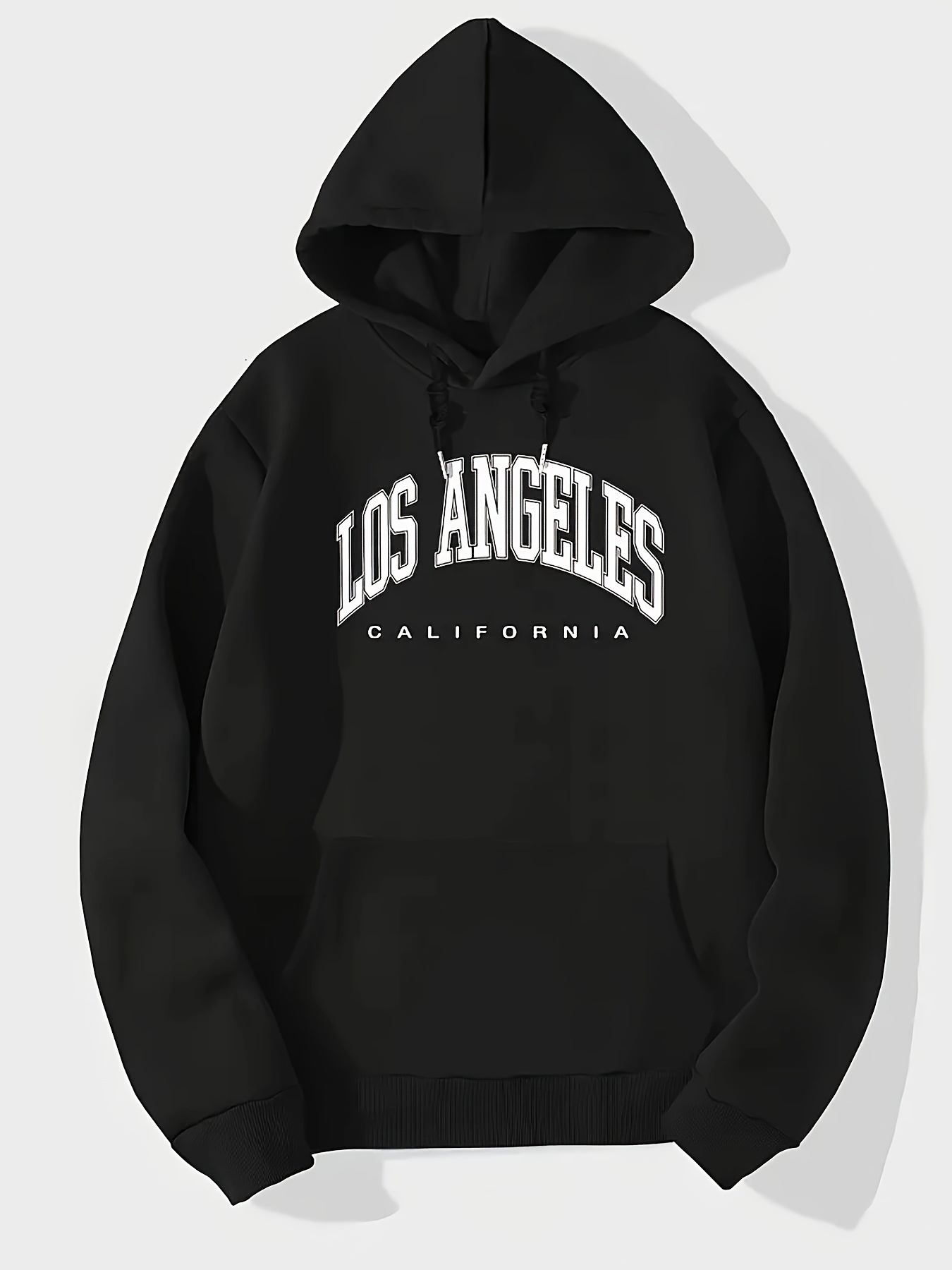 Sweat-shirt à manches longues pour hommes, Chic, "LOS ANGELES CALIFORNIA", lettres imprimées, avec une poche kangourou: L / Beige