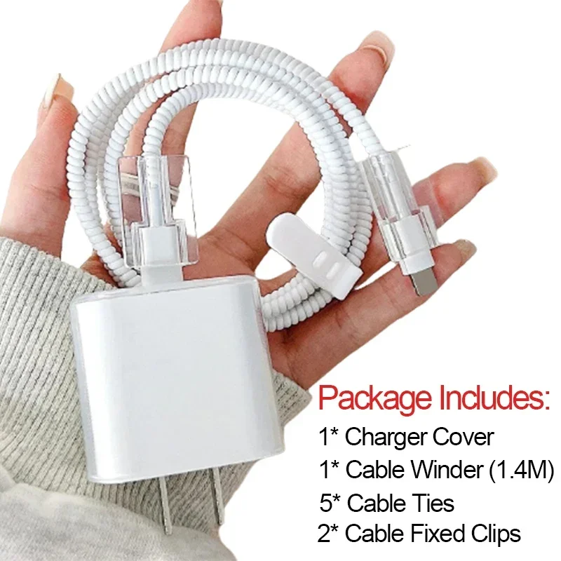 1 Juego de funda de cargador para Apple IPhone 18W 20W, enrollador de Cable de datos transparente, protectores de Cable, puerto de carga, protección a prueba de rotura: Beige
