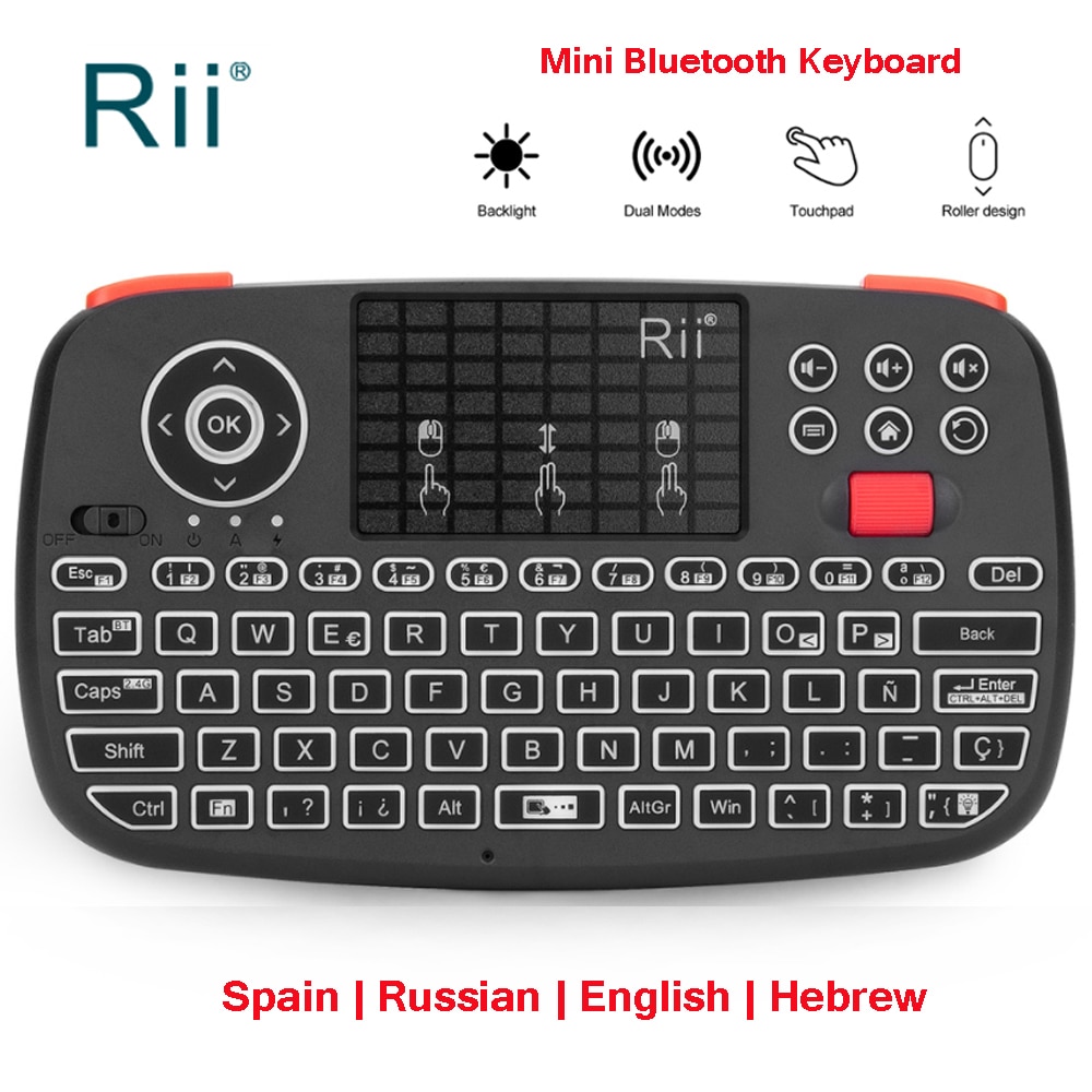 Rii I4 2.4G Mini Bluetooth Toetsenbord Russisch Engels Spanje Draadloze Toetsenborden Met Achtergrondverlichting Air Muis Voor Windows Android