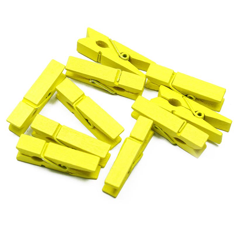 100 Pcs Mini Houten Utility Papier Clips Wasknijper Foto Foto Clips Kabel Clips Foto &#39;S Organizer Clips Voor Opknoping Foto &#39;S: Yellow