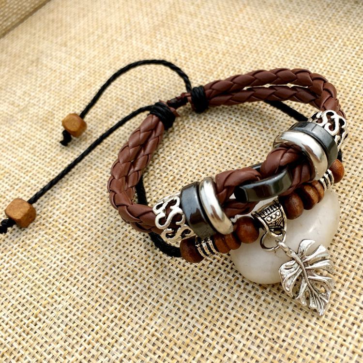 Vintage meerlagige kruisklinknagel geweven leren bedelarmband unieke handgemaakte verstelbare armbanden voor heren sieraden: 6
