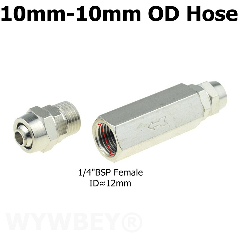 Pneumatisk backventil 6mm 8mm 10mm 1/4 od slang envägsventil luftgas enkelvägs mässingsventil luftkompressor rörkopplingsadapter: Cv-kn-pc -10mm