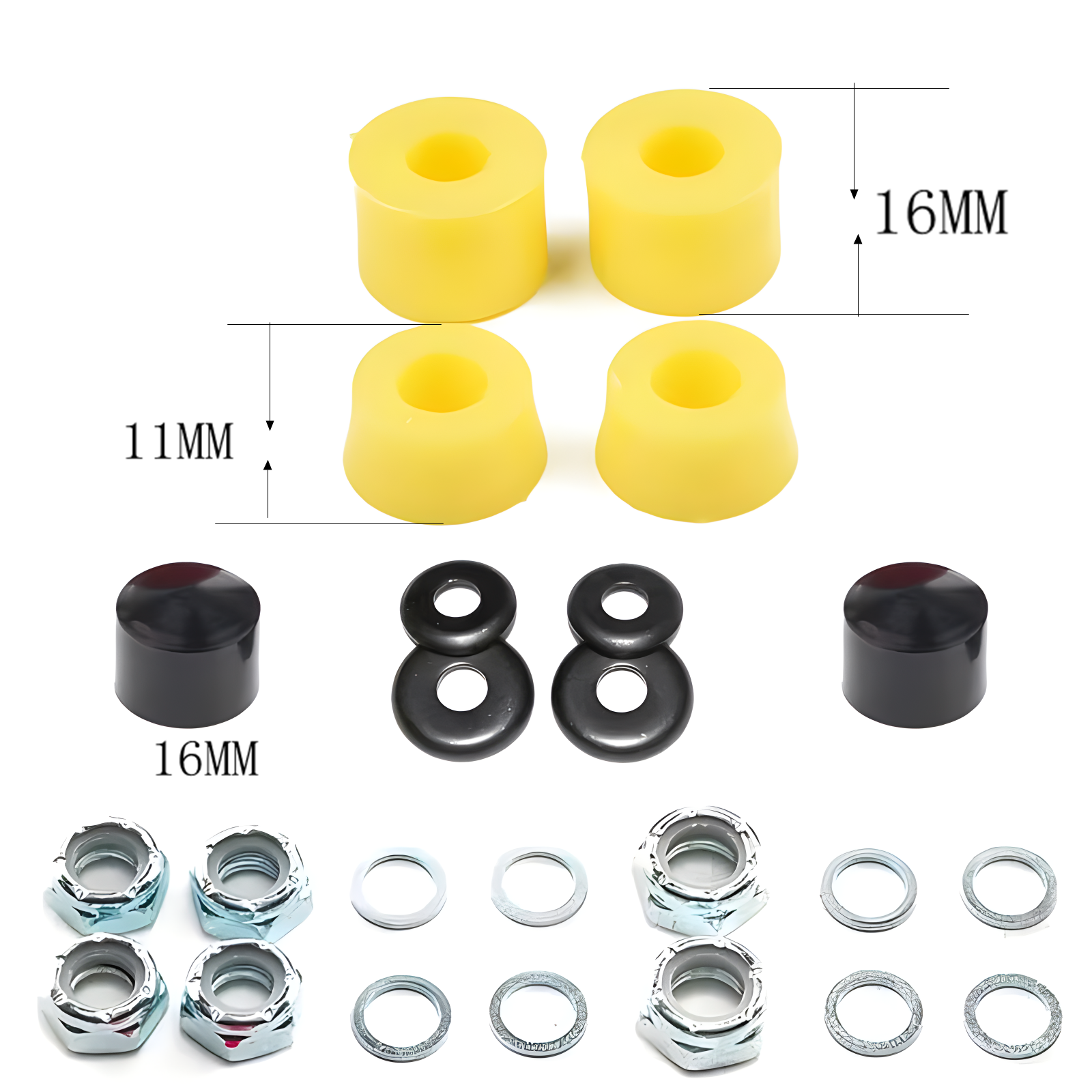 1 Set 90a Skateboard Truck Rebuild Kit Bushing Washers Pivot Cups Shock Absorber PU Pad Shock-absorbing Bowl Pad Cups Rubber: WHITE