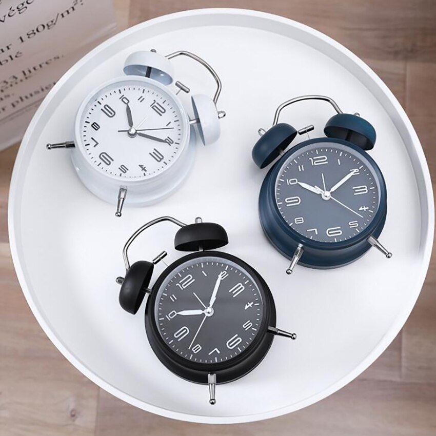 Metal Double Bell Alarm Clock with Stereoscopic Dial, Night Light, Battery Operated Matte Loud Alarm Clock for Deep Sleepers