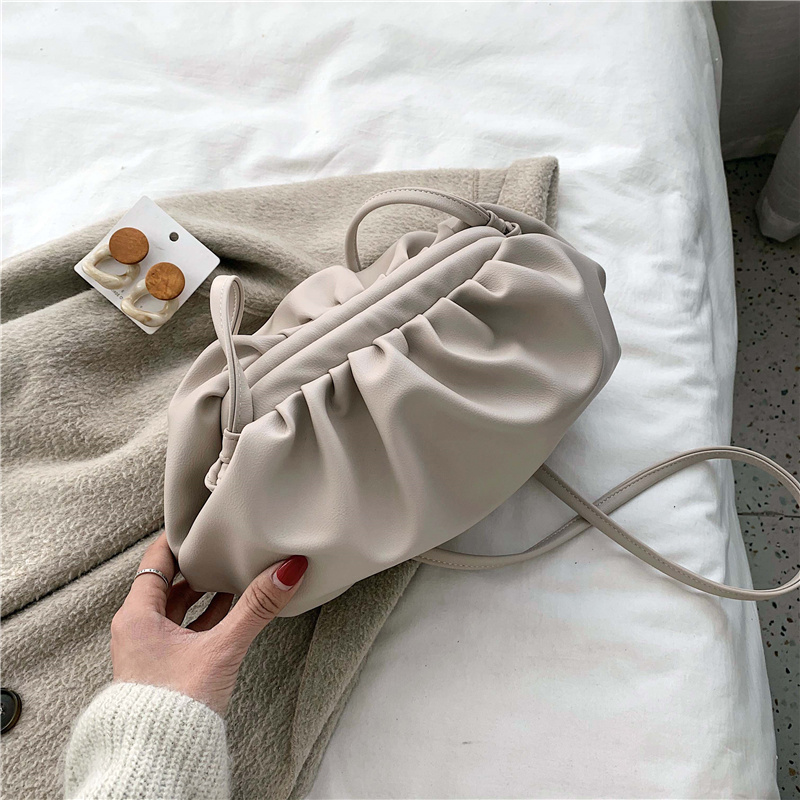 Sacs à bandoulière en cuir PU pour femmes | Sacoche en couleur solide , sac à épaule pour voyage en forme de nuage,: Beige