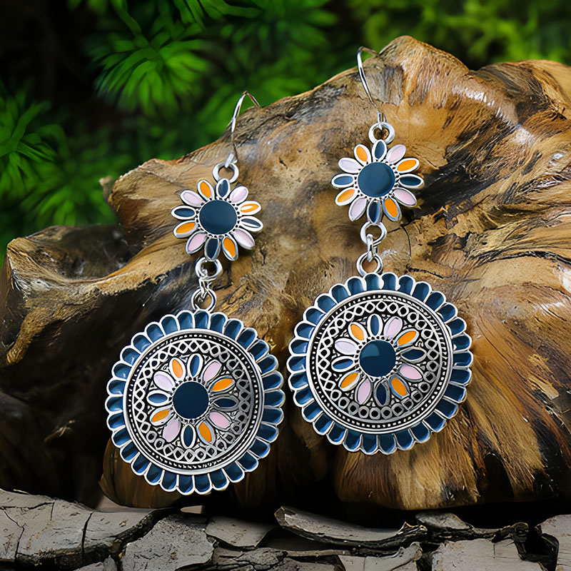 Pendientes de gota de agua de aleación étnica bohemia para mujer, pendientes colgantes de aceite de gota Multicolor Retro, joyería para diaria y vacaciones: Color amarillo dorado claro