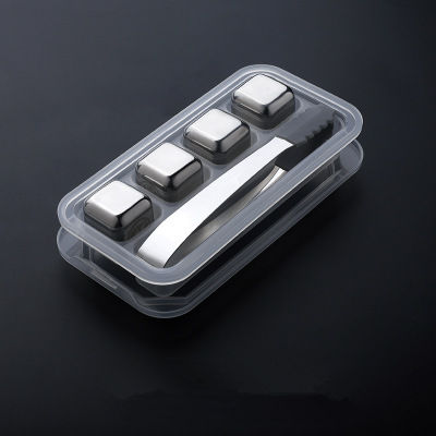 Isbitar i rostfritt stål, återanvändbara kylningsstenar för whiskyvin, håll din dryck kall längre, sgs testpass: 4- pack med tång