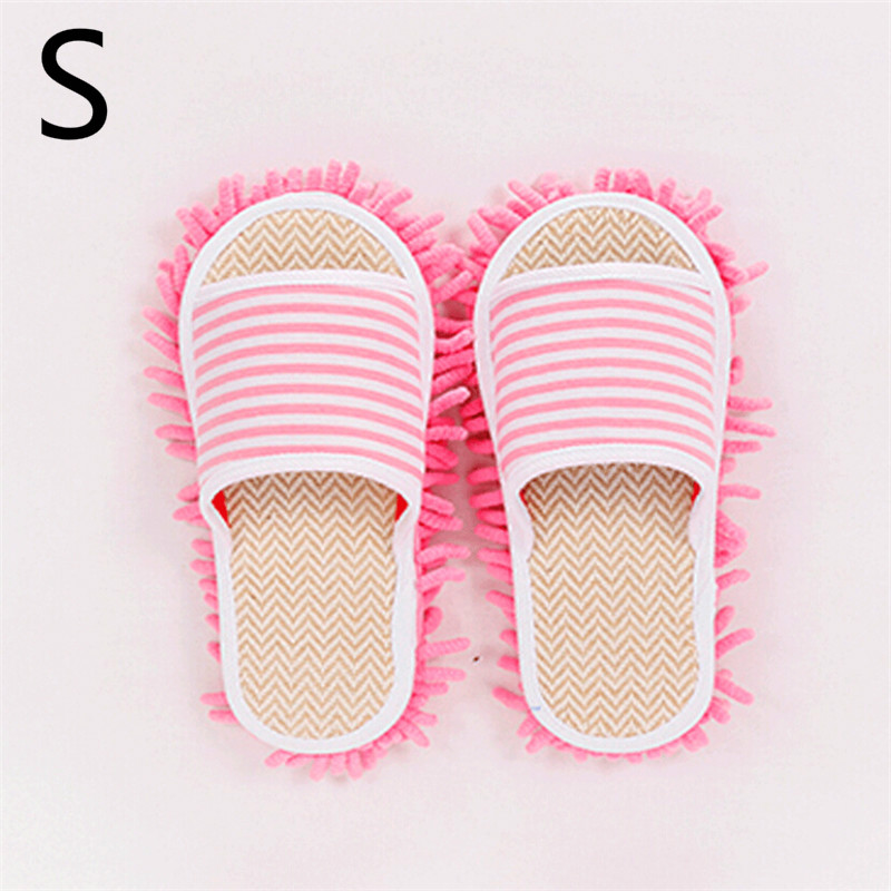 1 par de zapatillas de suelo para limpieza de pies, zapatillas mopa para casa perezosa, chanclas para el hogar, herramientas de limpieza: Pink Stripe S