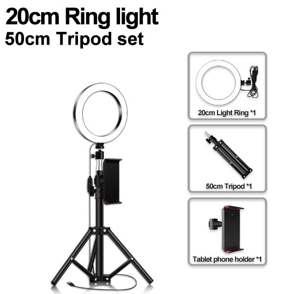 10 zoll Ring Licht Mit Stativ Telefon Halter Für iPad Fotografie Studio Video LED Ring Lampe 5600K Mit USB Stecker Für Make-Up: 20cm type 50cm