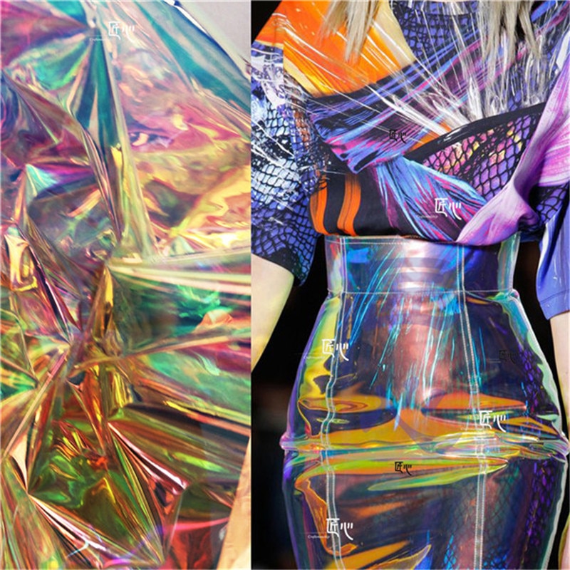 50cm*140cm/piece Transparent colorful tpu fabric raincoat garment bag PVC walking show leather fabric