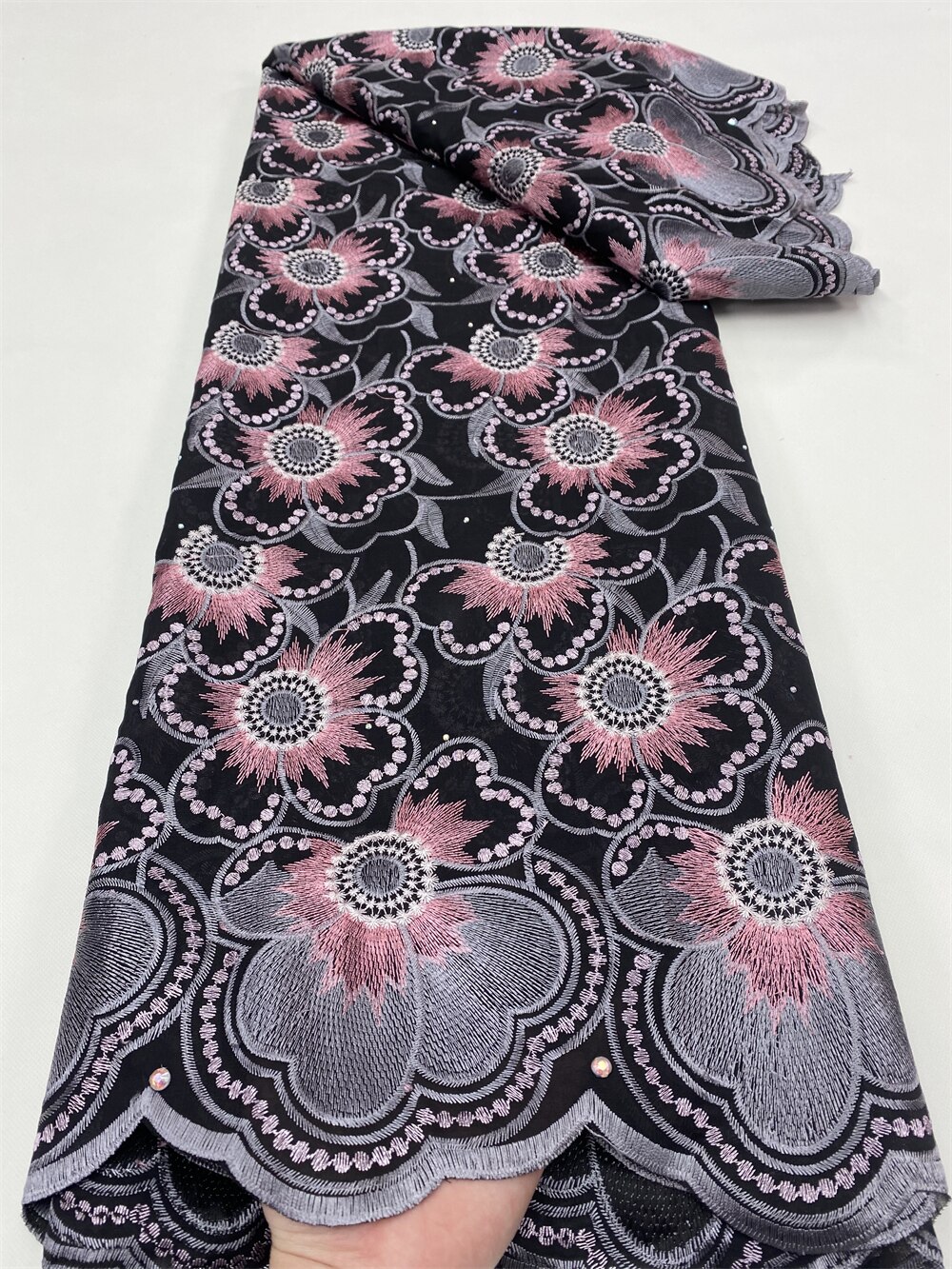 PGC afrykańska bawełna koronki tkaniny 2022 nowy koronka wysokiej jakości francuska nigeryjska koronki tkaniny z kamieniami na wesele 5 metrów YA4849B-1: 8african lace tkanina