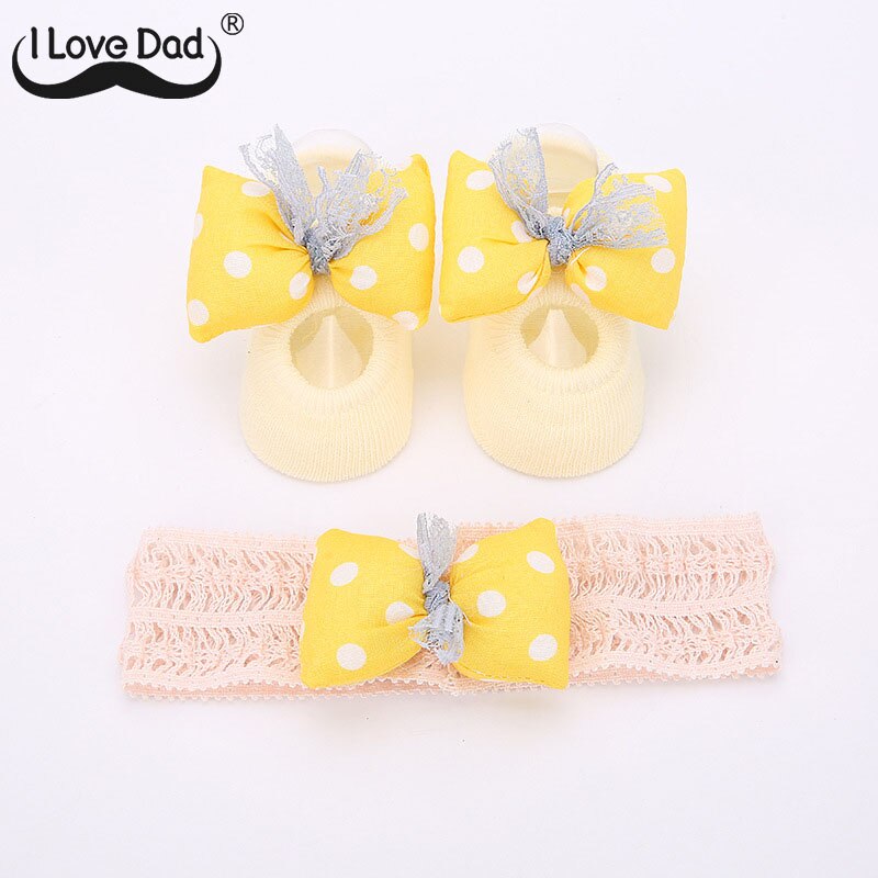 2Pcs/Set Cute Bows Baby Girl Headband Socks Set Lace Flower Turban Elastic Headbands Hairband For Girls Baby Hair Accessories: 02