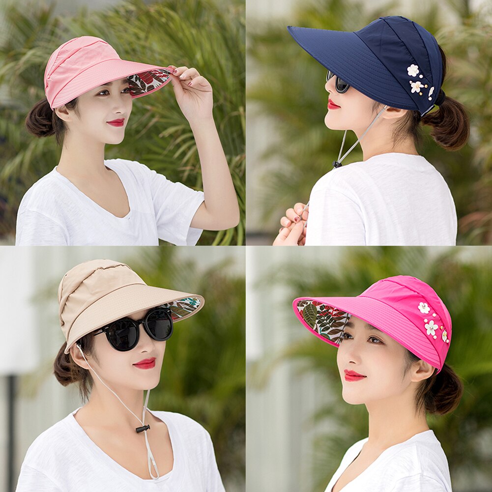 Zon Hoeden Voor Vrouwen Vizieren Hoed Vissen Fisher Strand Hoed Uv Bescherming Cap Zwart Casual Womens Zomer Caps Paardenstaart Breed rand Hoed
