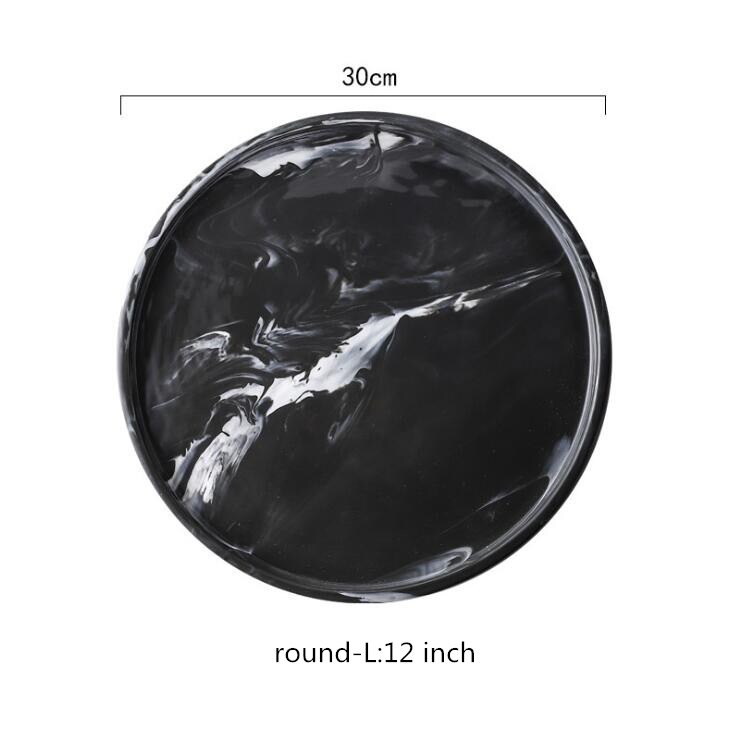 Nordic marbled ceramic tray rectangular jewelry plate storage tray hotel storage tray dessert plate: round-L