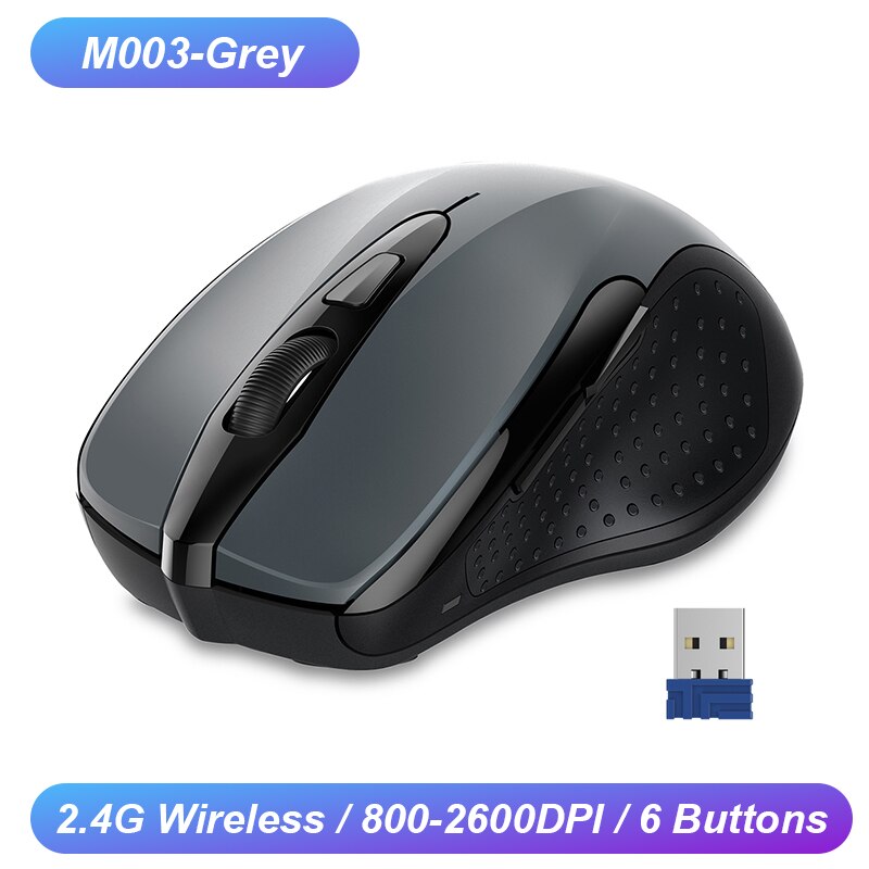 TeckNet Optical Wireless Mouse 2600DPI 2.4GHz Cordless Ergonomics Mice with USB Receiver Computer Mause for Desktop Notebook PC: M003 Grey