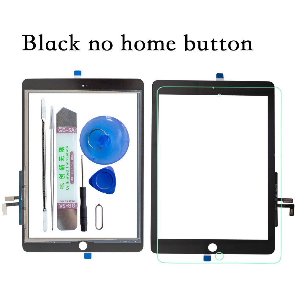 Pantalla táctil A1822 A1823 para iPad de 5. ª generación, cristal frontal digitalizador con botón de inicio, cable, herramientas y cristal templado,: Black no home button