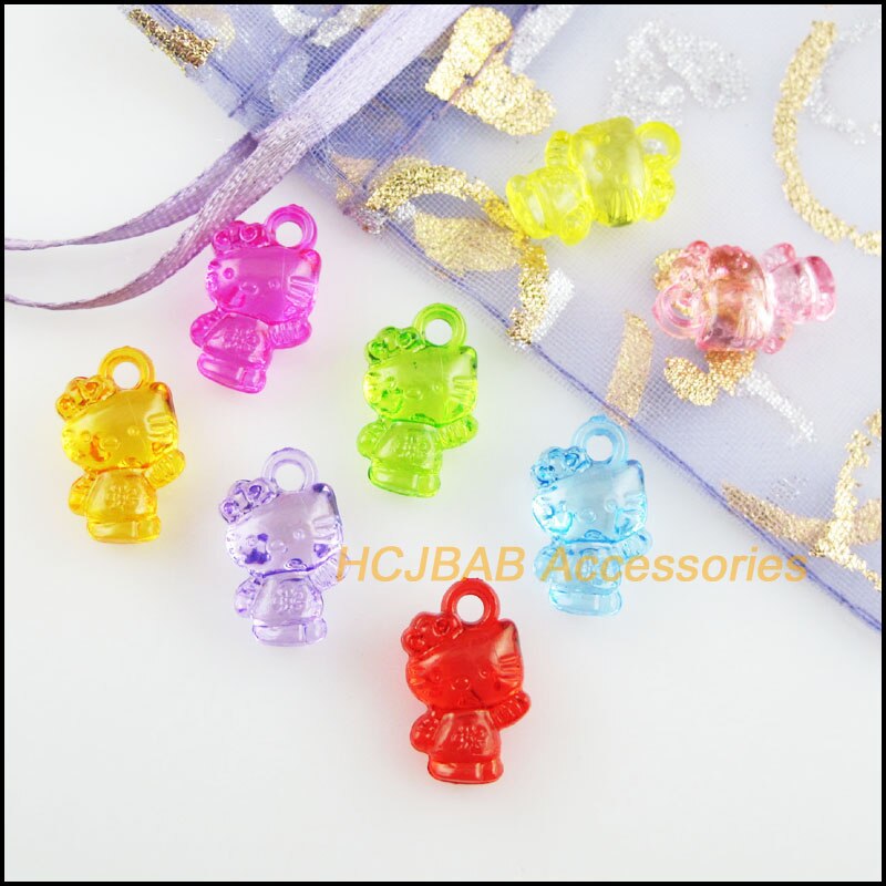 70 nouveaux breloques animaux chats pendentifs en plastique acrylique clair mélangé 10x16mm