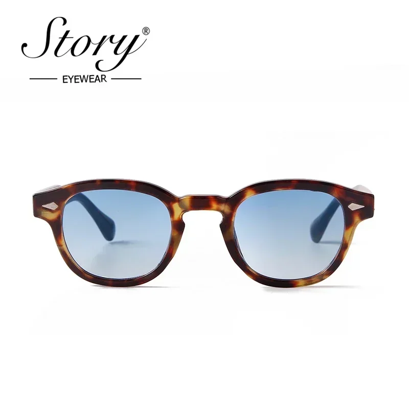 HISTORIA Vintage remache carey gafas de sol redondas mujeres hombres 2022 de Retro amarillo azul lente gafas de sol cuadradas S22728