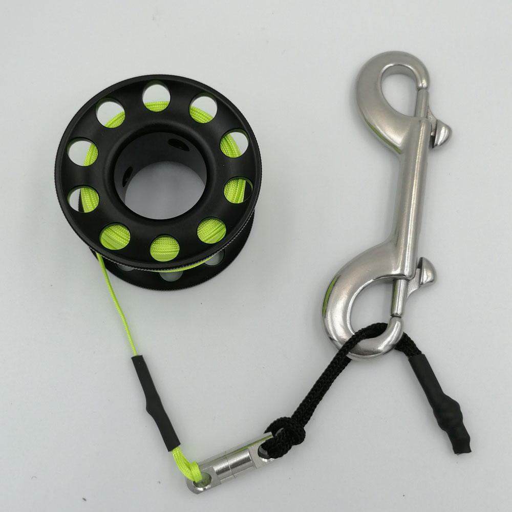 15m 20m Mini Scuba Diving Spool Finger Reel Bolt Snap Hook Aluminum Alloy Free Diving Finger Spool Dive Reel: Black 15M Green Line