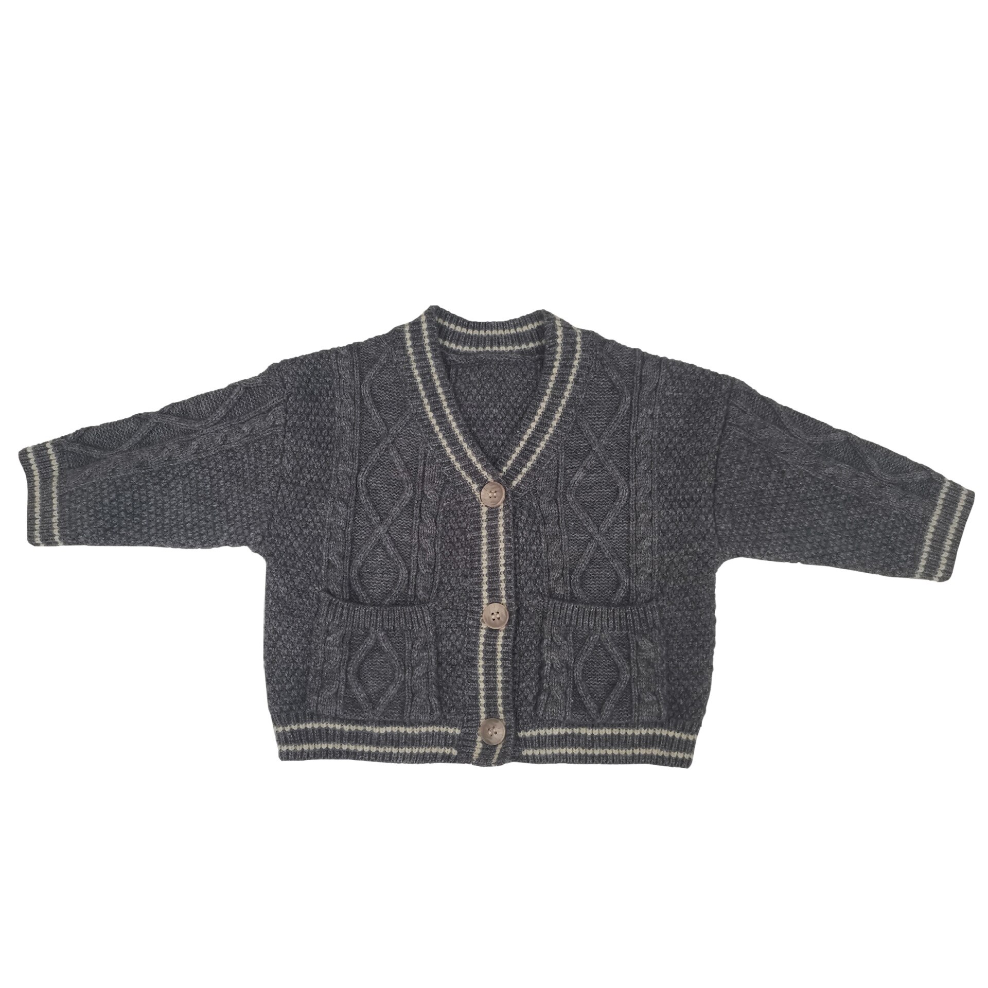 Maglione Cardigan per bambina neonato autunno e inverno striscia Jacquard maglieria capispalla abbigliamento coreano per bambini natale: grey / 3M