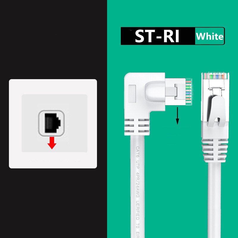 Kot6 kabel Ethernet RJ45 kątowy kabel sieciowy UTP skrawek sznur 90 stopni Kot 6 przewód Lan robić laptopa router TV, pudełko biały czarny: ST-RI-WH / 2m