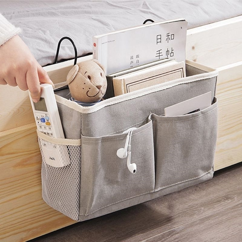 Bolsa de almacenamiento colgante para cabecera de cama, organizador para dormitorio, soporte para móvil, libro de revistas