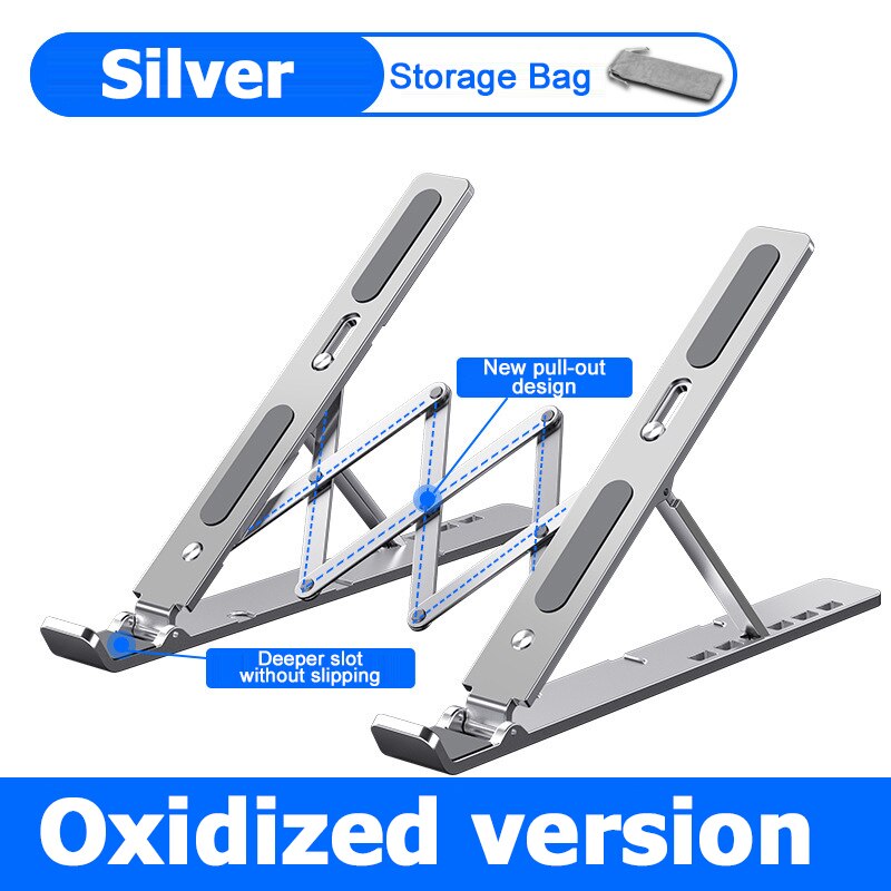 Tragbarer laptopständer aus aluminium, faltbar, notebook-stütze, laptop-basis, macbook pro-halterung, verstellbare halterung, computerzubehör: Silber