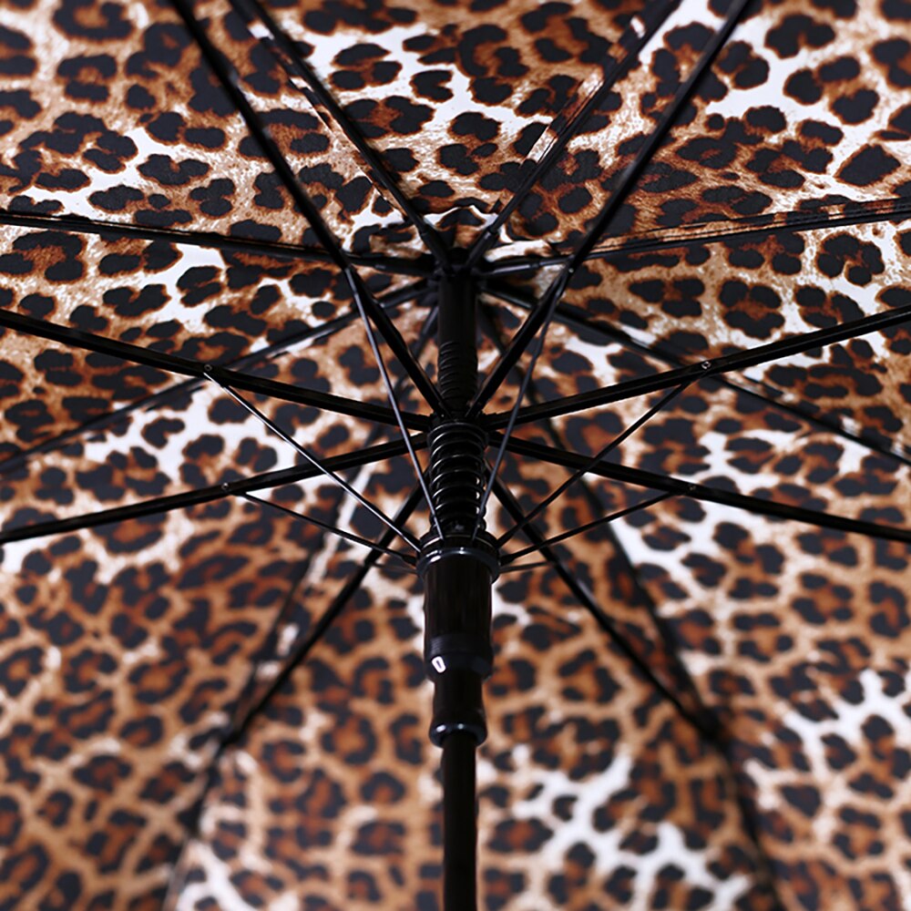 Paracase-paraguas con estampado de leopardo para mujer, sombrilla de mango largo a prueba de viento, plegable y automático, 8K