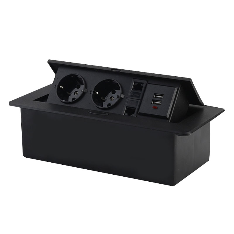 KEKA Desktop Socket Table Socket 2 EU Socket With USB Charging Computer Socket Slow Pop-up Black Aluminum Alloy Cover For Desk