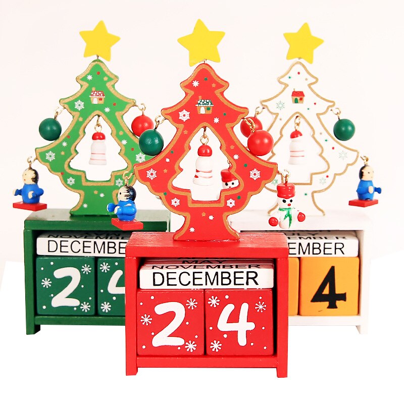 Christmas Wooden Toy Home Christmas Tree Calendar with Pendant eco-friendly Year 3Colors