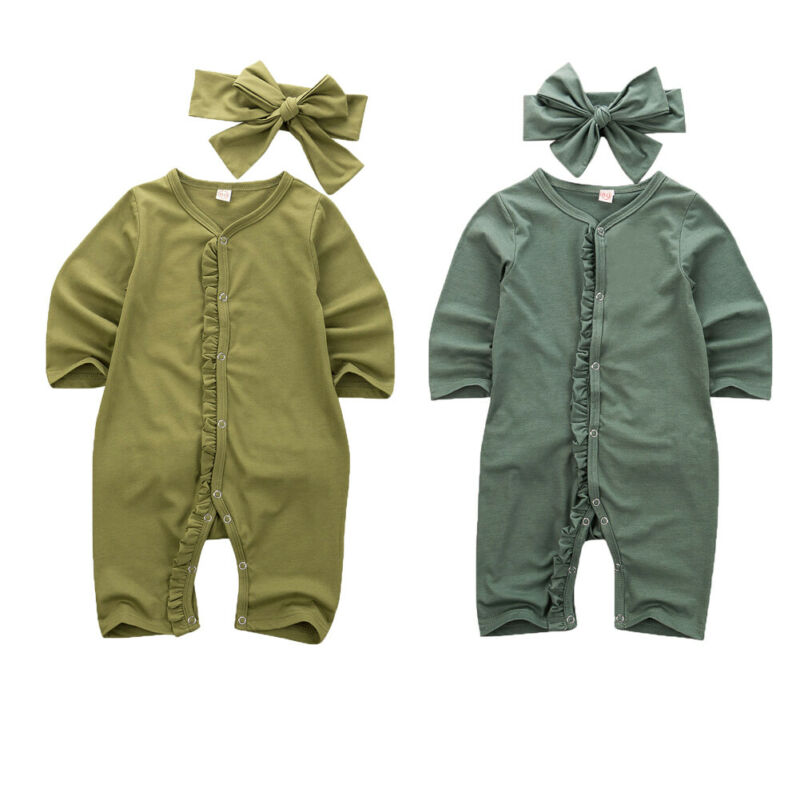 Herfst peuter babymeisje lange mouwen katoenen romper effen jumpsuit zonnepak lente-outfit