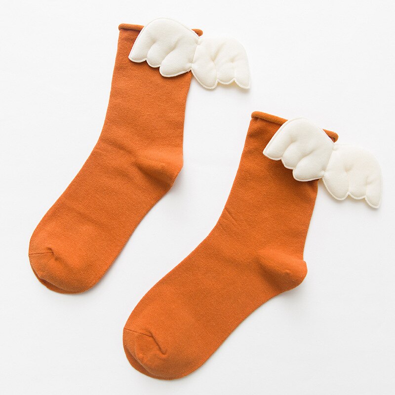 Dreamlikelin femei șosete cu aripi de înger dulce kawaii studente fete șosete prințesă din bumbac moale: Portocale
