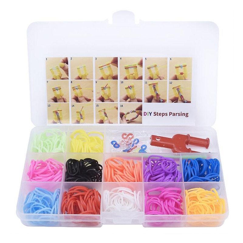 600 Stuks 15 Kleuren Diy Rainbow Color Rubber Band Armband Geschenkdoos Kleine Weven Machines Breien Speelgoed