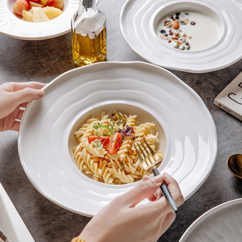 Simple White Ceramic Plate Straw Hat Plate Flying Saucer Plate Pasta Plate Western-style Soup Plate Restaurant Hotel Commercial