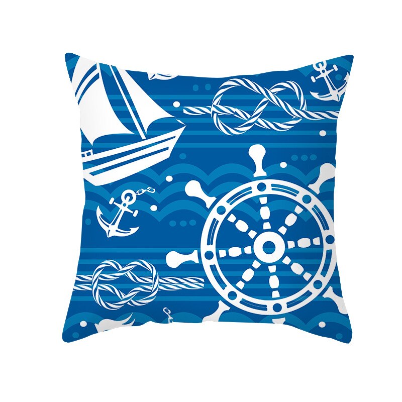Taie d'oreiller de chambre à coucher pour bébé, 45x45cm, forme géométrique, fond de mer bleu océan, motif étoile de mer, dauphin: 55-1