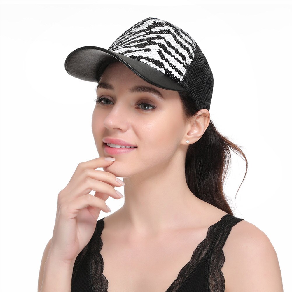 Mannen Vrouwen Baseball Hoed Dubbele Kleur Zebra-Streep Mermaid Pailletten Mesh Casual Cap Beste -Wt