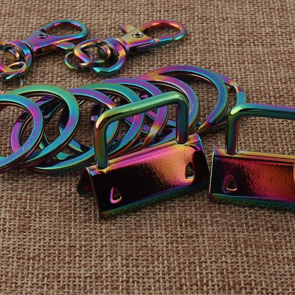 10 sets Rainbow Key Fob Hardware with key Ring for webbing, Wristlets Fabric Key Chains Key Fob Hardware keychains 32MM