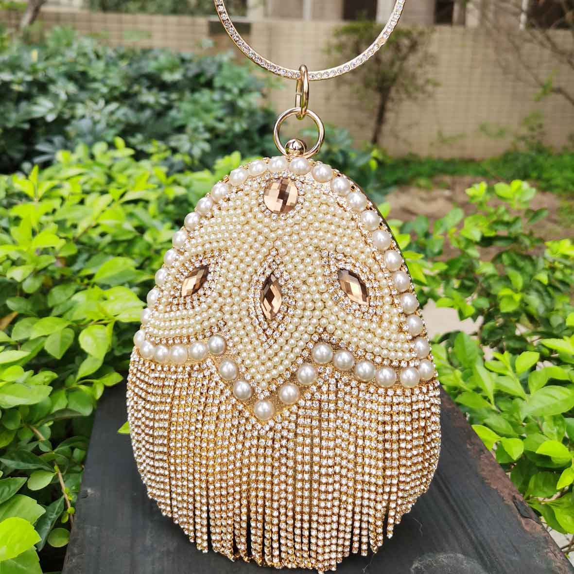 Sac de soirée ours blanc pour femmes, pochette avec pompon en cristal, bourse de fête, moins cher, M30,: Gold