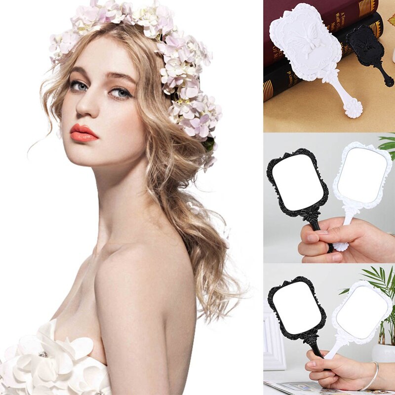 Schattige vlinder make-upspiegel van plastic, vintage vierkante vorm, handzame, draagbare cosmetische spiegels, retro patroon schoonheidsspiegel