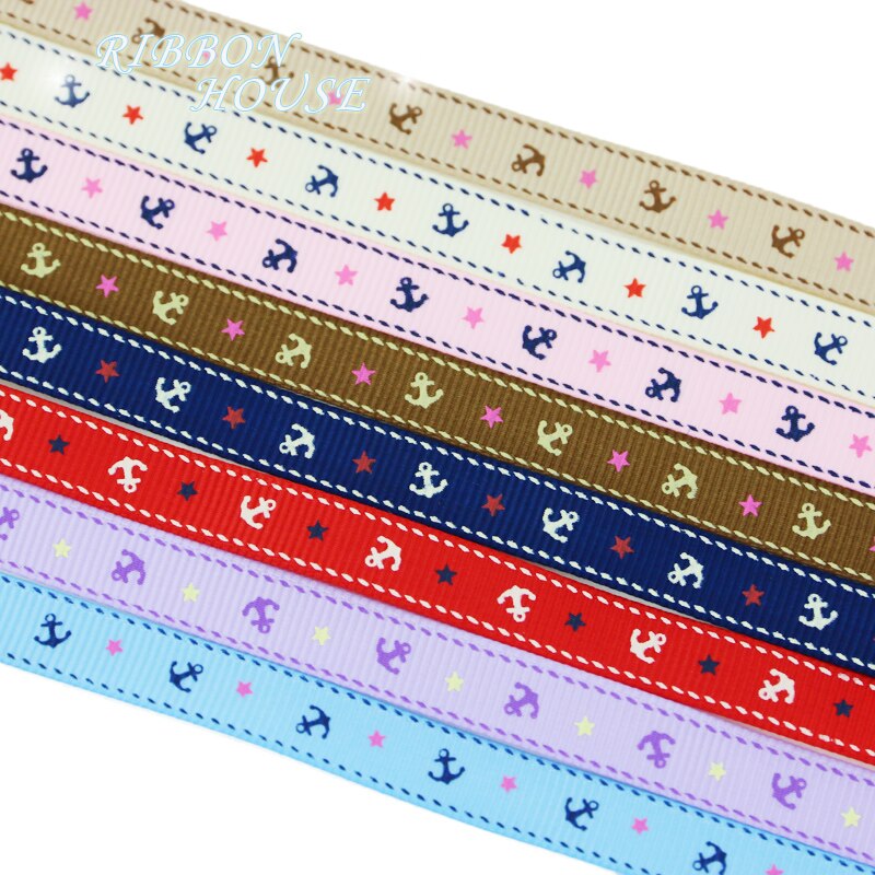 (25 Meter/stuk) 3/8 ''(10Mm) gedrukt Grosgrain Lint Off Wit Anker Serie Linten Decoratie Linten