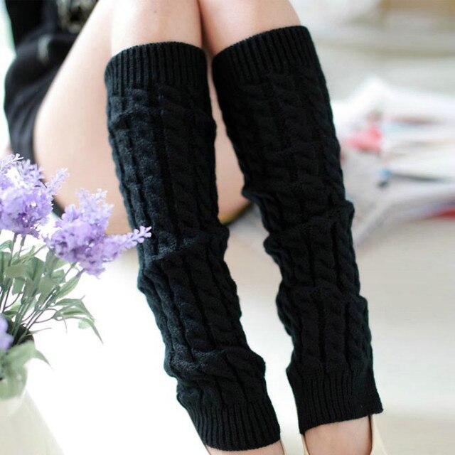 &30 Winter Cotton Sock Women Winter Warm Leg Warmers Knitted Scoks Crochet Long Boots Socks Теплые Носки: Black 
